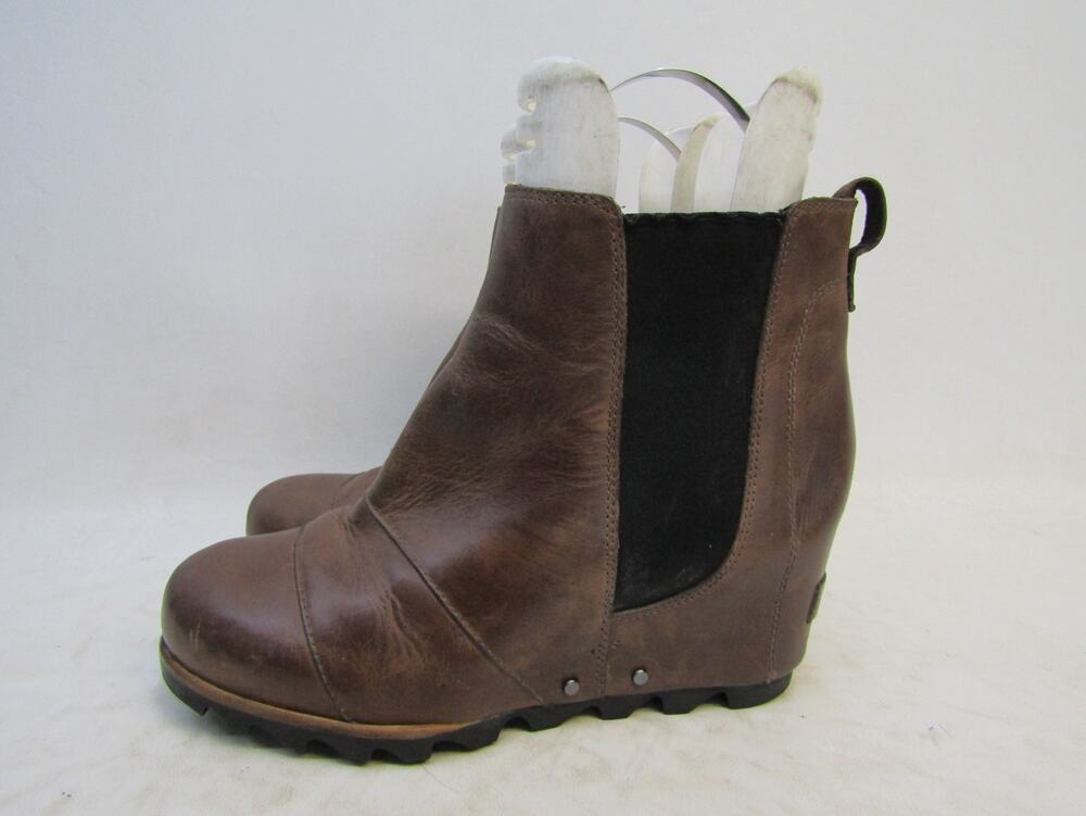 Sorel Womens Size 9 Brown Leather Ankle Wedge Fashion Boots Bootie